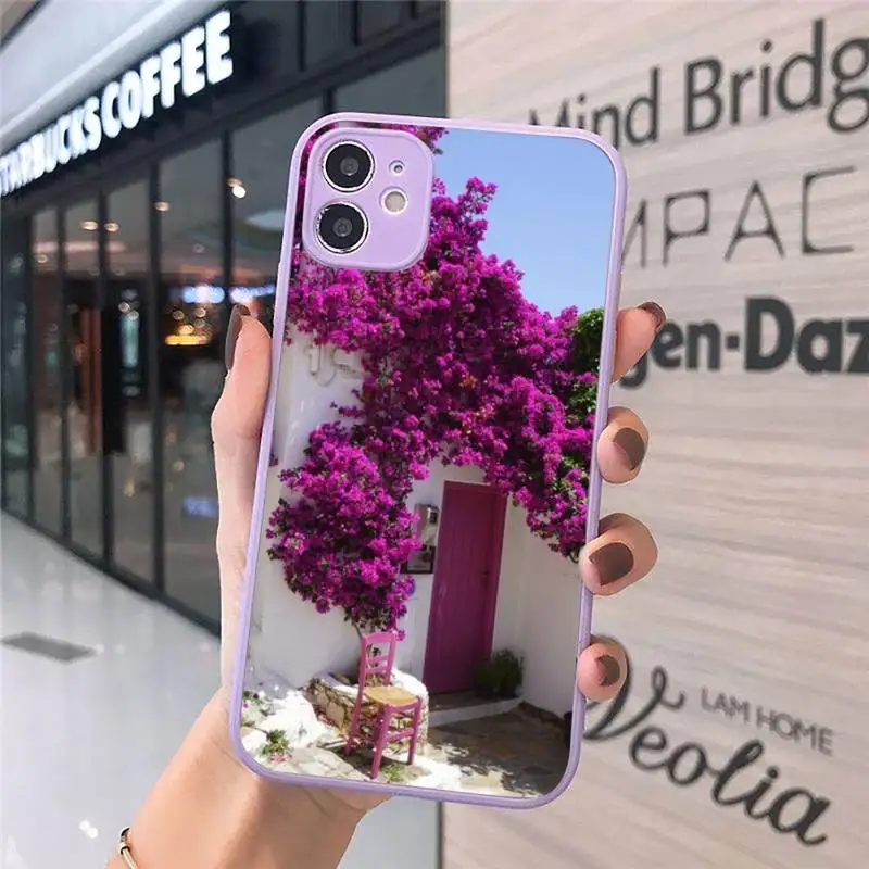 

travel italy France London Flower Phone Case Matte transparent For Purple iPhone 12 Mini 11 Pro XR XS Max 7 8 Plus X Back Cover