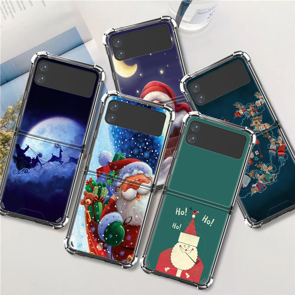 

Santa Claus Father Christmas Capa For Samsung Galaxy Z Flip 3 5G Case Airbag Clear TPU Cover Transparent Cell Phone Luxury Funda