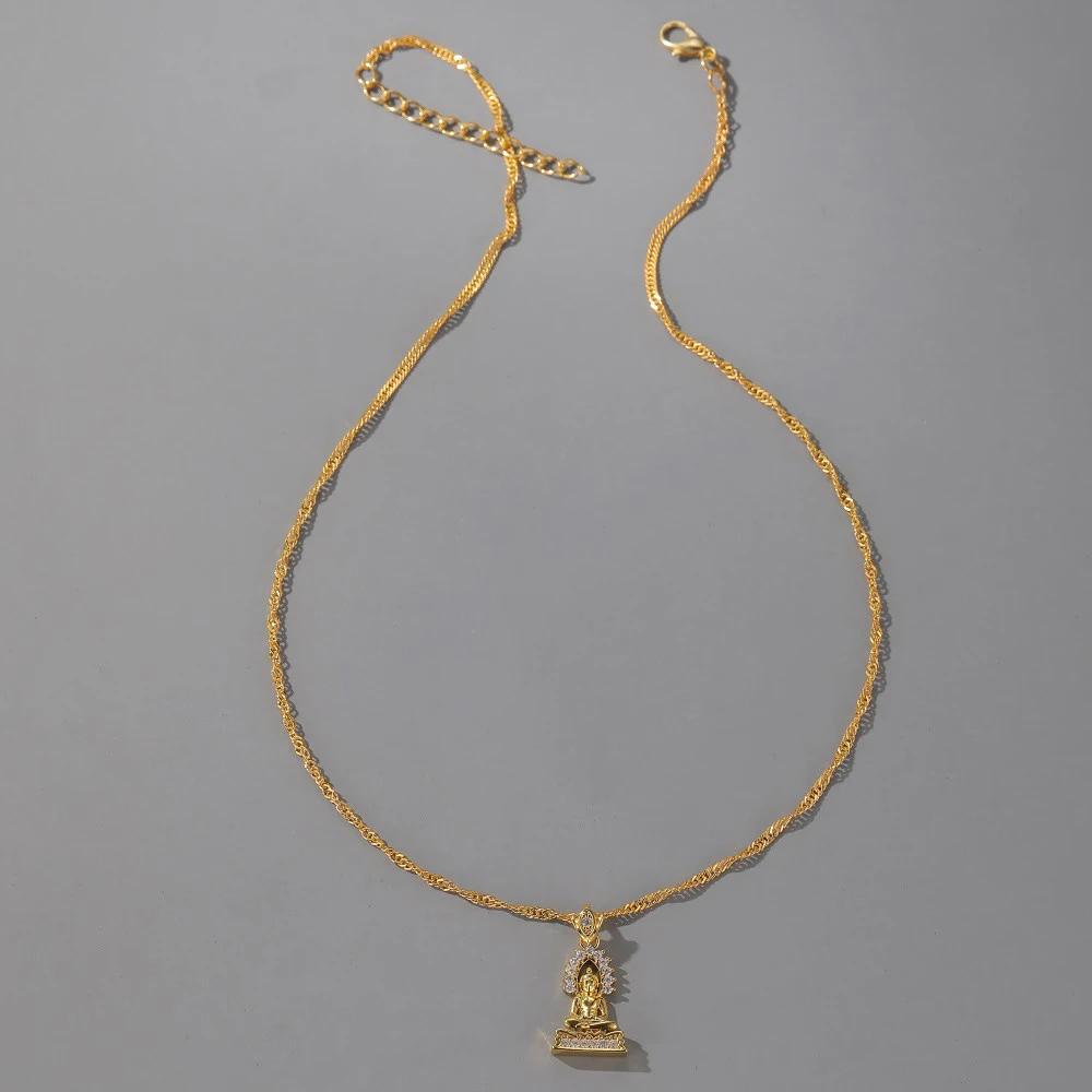 Модное ожерелье Будды в стиле ретро религиозное позолоченное хрустальное