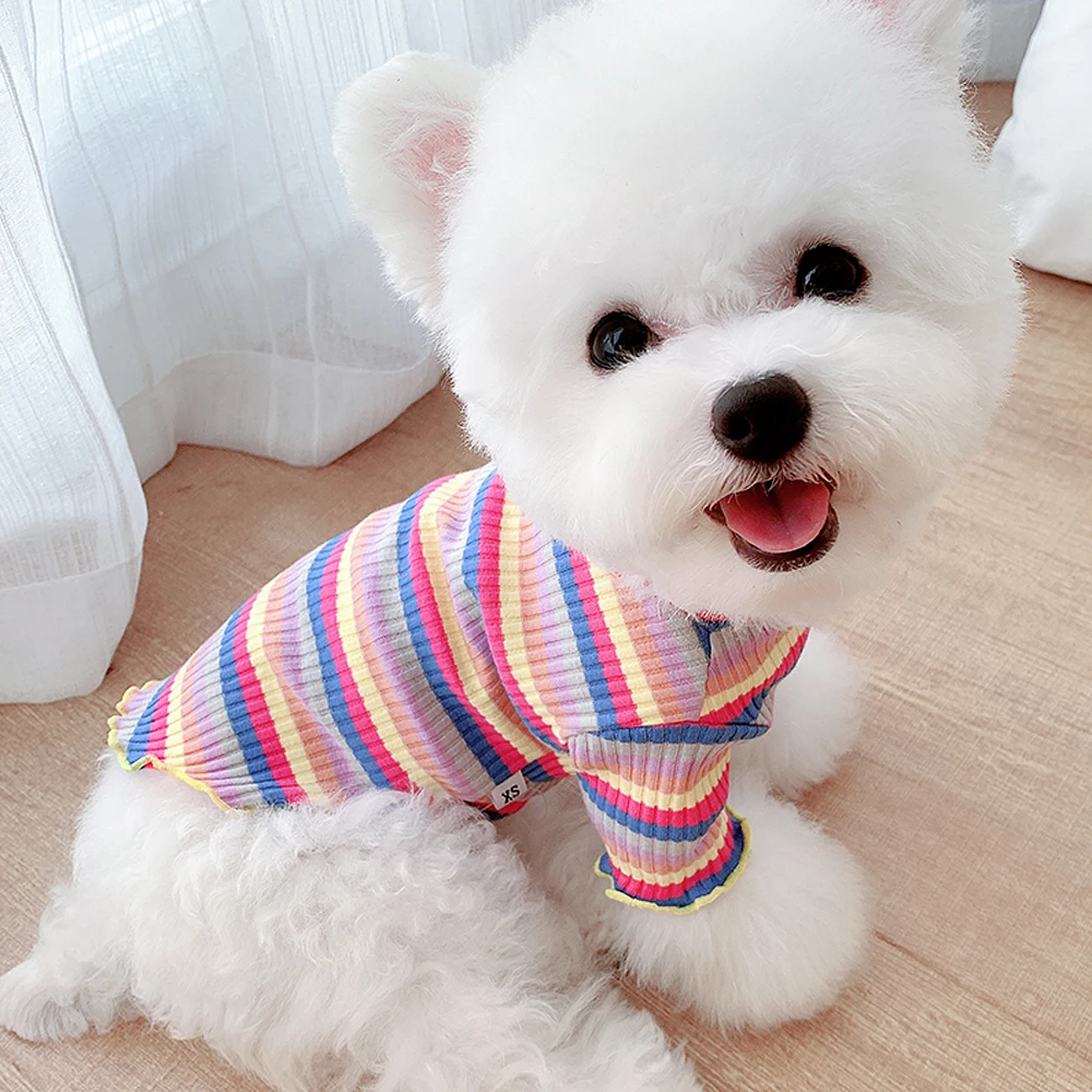 

Knitted Dog Puppy Clothes Cotton T-shirt Cat Puppy Clothing Striped Pet Cats Clothes for Small Dogs Chihuahua French Bulldog