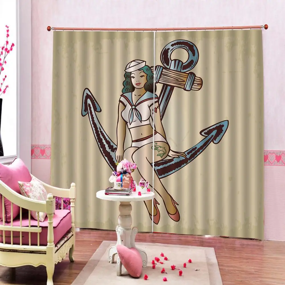 Кастомизированные шторы Aquarelle с якорем привлекательные однотонные занавески для