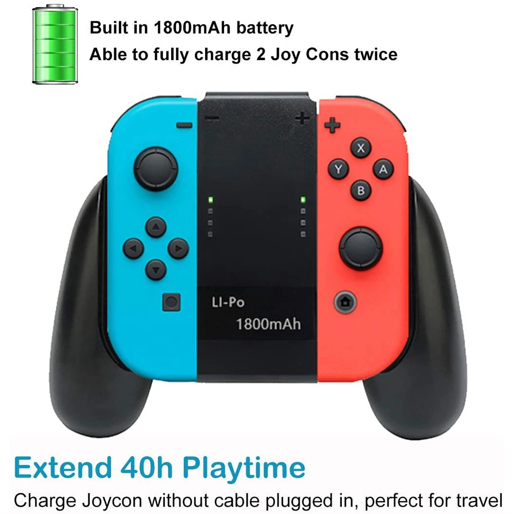 

2-in-1 Comfort Grip Joy Con Charging Grip with 1800mAh Battery for Nintendo Switch Joy-Con Controller Joycon Charger with cable