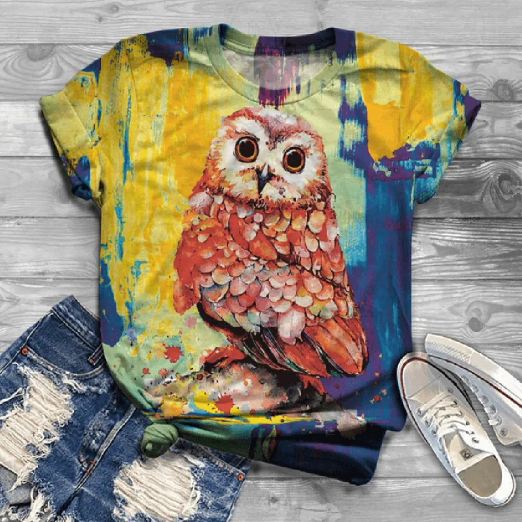 Винтажная женская футболка с принтом птицы совы топ летняя повседневная