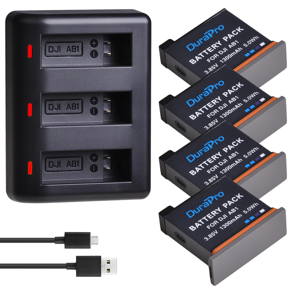 4 Battery Set DuraPro 2 шт. 1300 мАч AB1 Замена батарейный блок камеры+ светодиодный 3-слоты USB Зарядное устройство для DJI Osmo AB1 пульт дистанционного управления для спортивной Камера - Цвет: 4 Battery Set