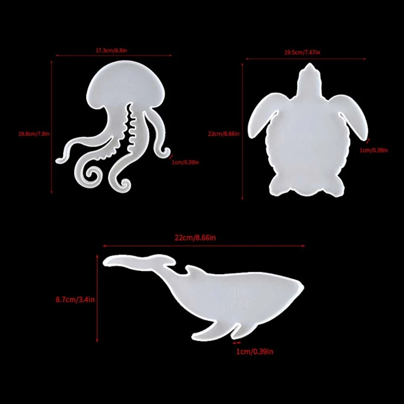 

6Pcs Marine Organism Coaster Silicone Resin Molds Sea Turtle Dolphin Fish Octopus Tea Mat Ocean Coaster Molds Kit Tools