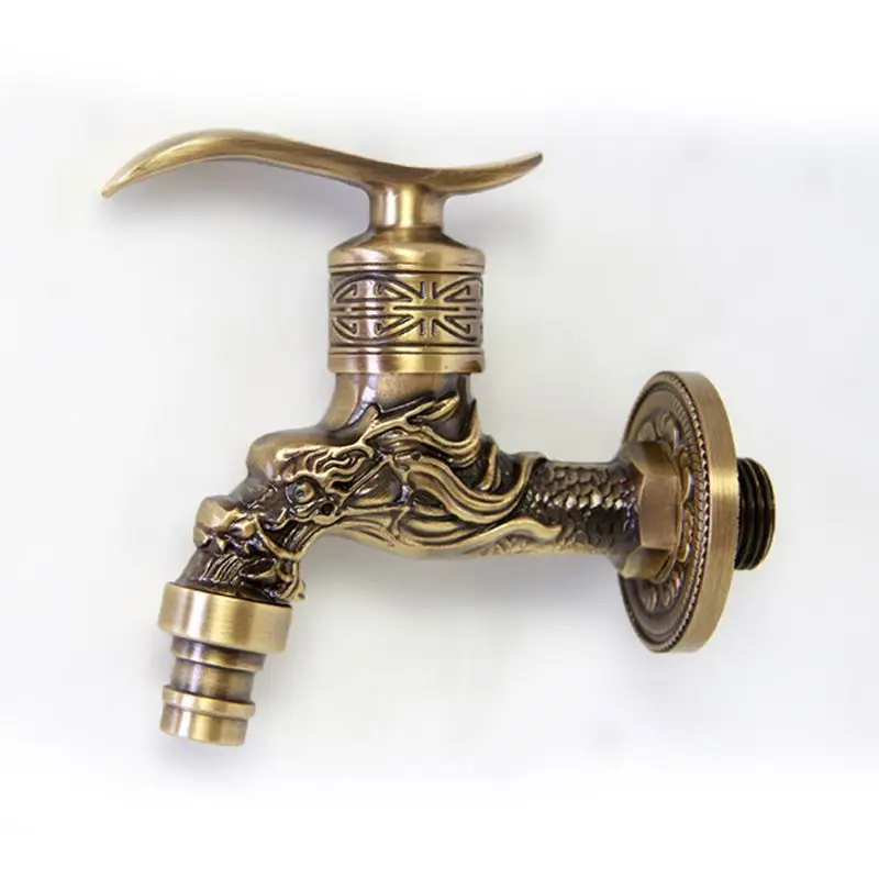 

Antique Bronze Bathroom Sink Faucet Dragon Retro Washing Tap Wall Mounted Outdoor Garden Hose Single Cold Water Tap