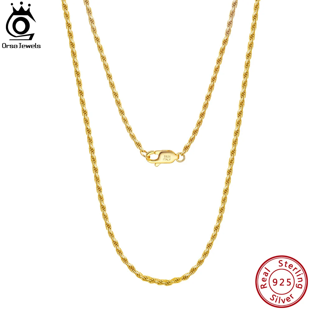 ORSA JEWELS 18K Gold over Authentic 925 Sterling Silver 1.7mm Diamond-Cut Rope Chain Necklace for Man Woman Twist Chain SC29