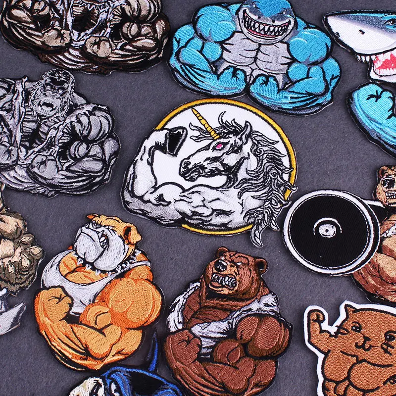 Тренажерный зал животных сильный Единорог Акула патч вышитые патчи на одежде