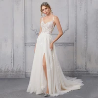 eightree sexy applique wedding dress a line tulle sleeveless side slit bridal gowns simple summer long evening dress custom size