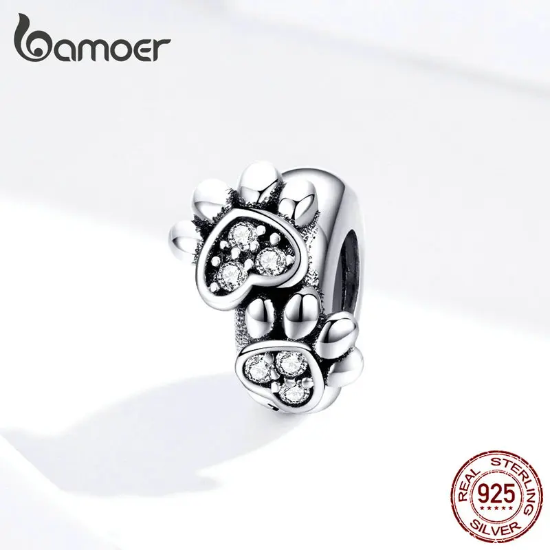 Bamoer Pet's Footprint стопор Шарм для женщин серебряный 925 браслет DIY Подвески для изготовления украшений с силиконовым SCC1312