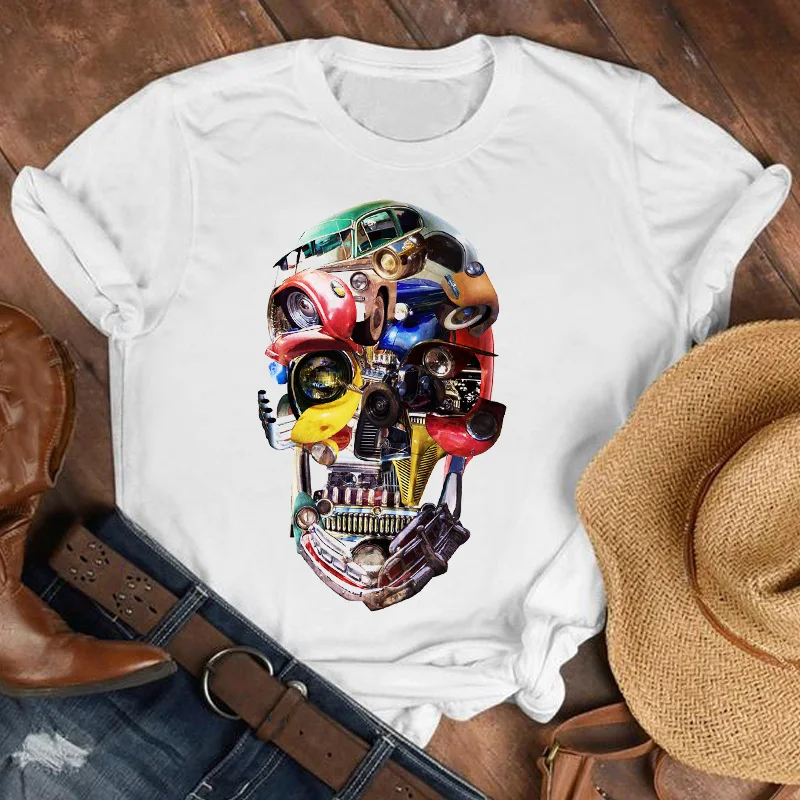 

Women Lady Skull Short Sleeve Autumn Fall Cute 90s Fashion Shirt Clothes Womens Top Female Print T Tshirt Tee Graphic T-shirt