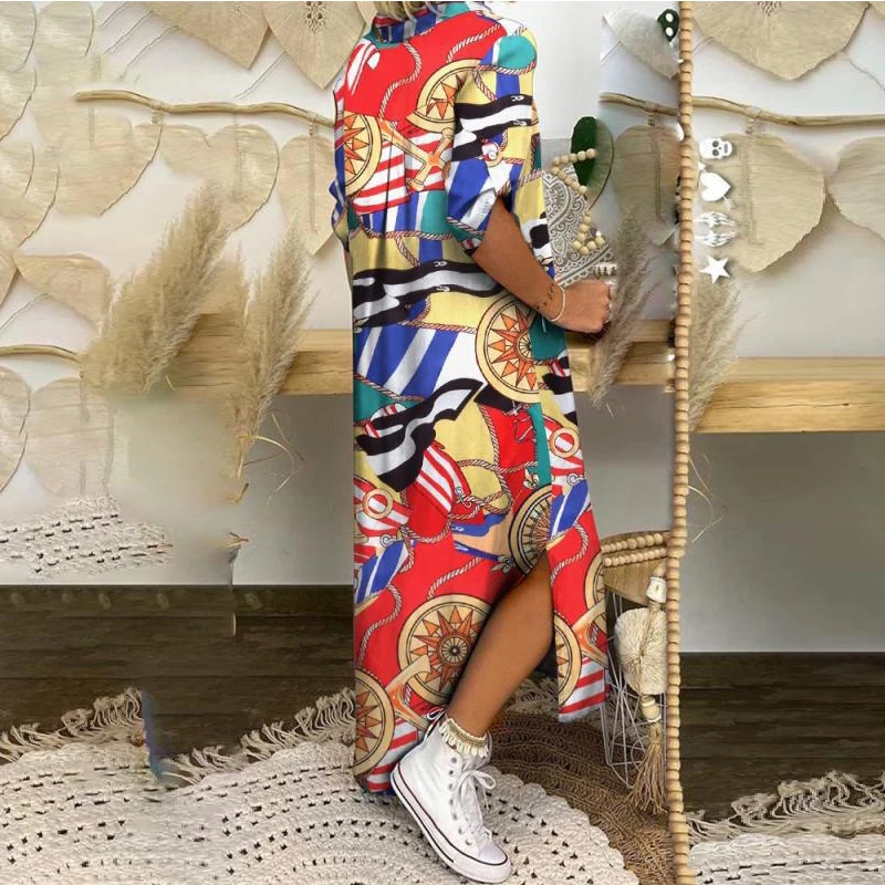 Повседневное женское платье макси в народном стиле летнее Свободное длинное с