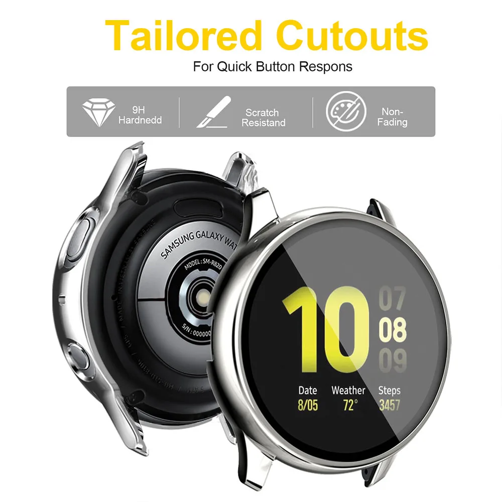 Screen Protector Case for Samsung galaxy watch active 2 44mm 40mm Full Coverage Bumper with Tempered Glass Protective Cover