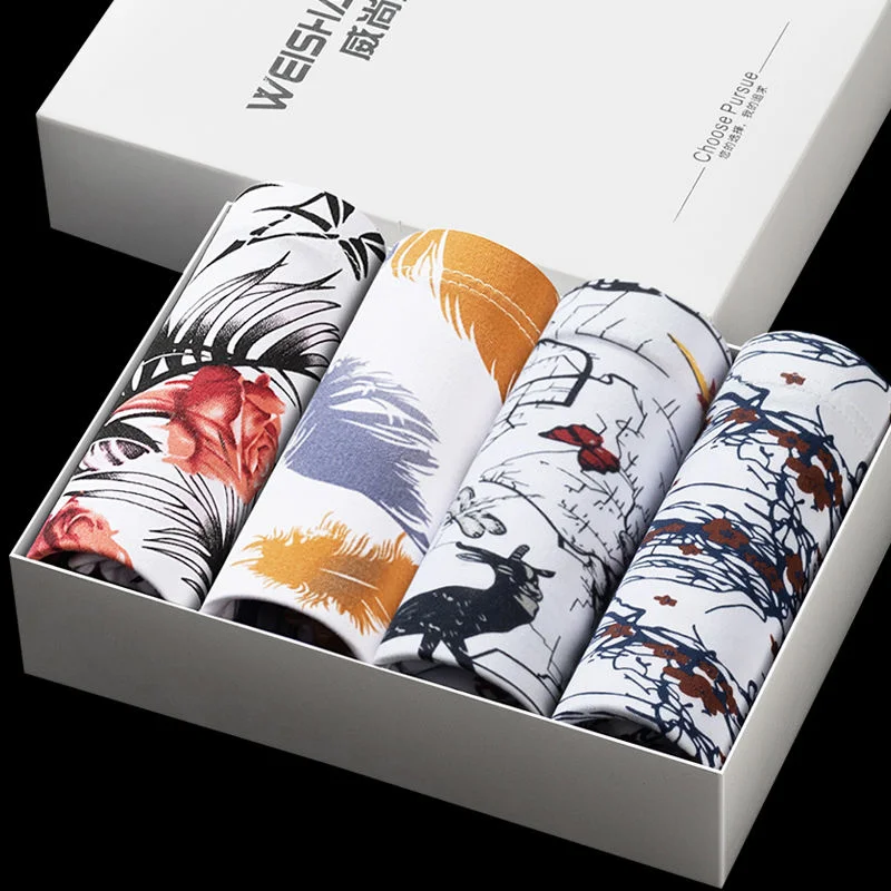 

4pcs/lot New Men’s Underwear Boxer 2021 Korean Fashion Personality Sexy Panties Homewear Breathbale Shorts U Convex Pouch Boxer