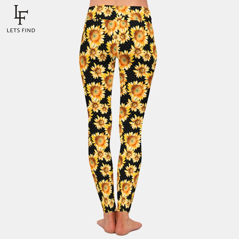LETSFIND Casual Style High Waist Elastic Women Leggings Fashion 3D Sunflower Design Printing Fitness Women Leggings
