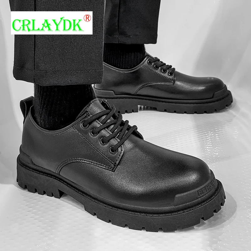 

CRLAYDK Fashion Men's Casual Leather Shoes Waterproof Business Formal Low Top Boots Classic Square Loafer Comfortable Booties