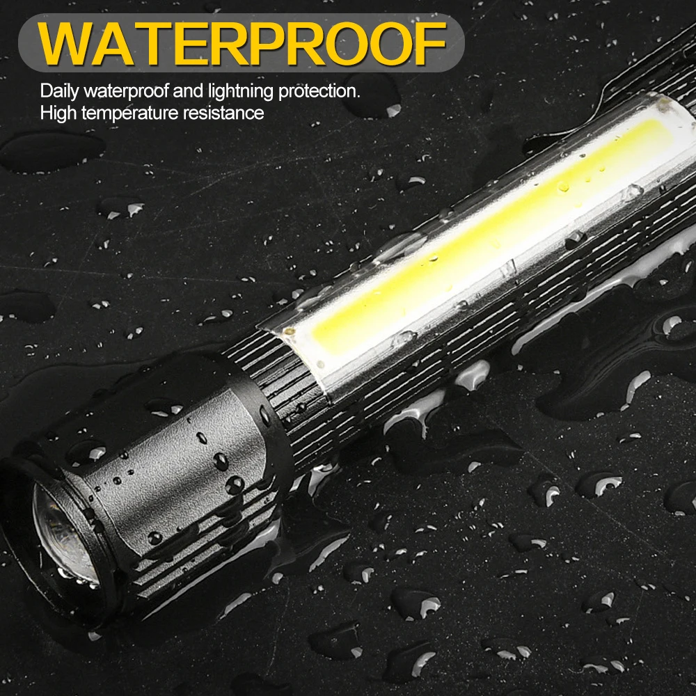 

Pocketman XPE+COB Telescopic Zoom 3 Modes Led Flashlight Outdoor Self-Defense Work Light Small Flashlight Torch Lantern Light