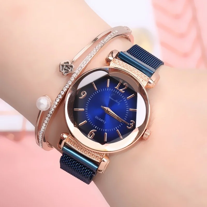 

Luxury Fashion Women Watch Geometric Roman Numeral Quartz Ladies watch Magnet Buckle Mesh Strap WristWatch Gold Reloj Mujer