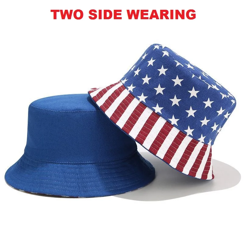 

Women Bucket Hat Fashion Cotton USA Flag Print bob Hat Chapeau Wholesale Fishermen Cap UV protection Visor Hats gorro pescado
