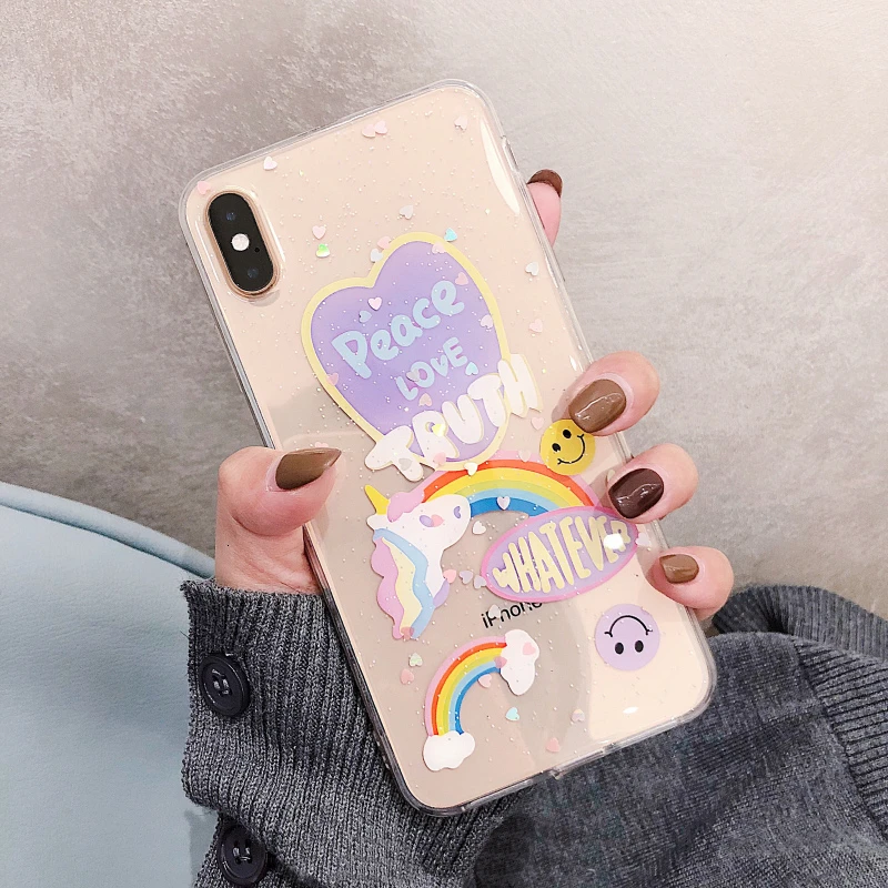 Модные блестящие радужные чехлы для телефонов iphone 6 6s 7 8 Plus X Xs Max XR прозрачный