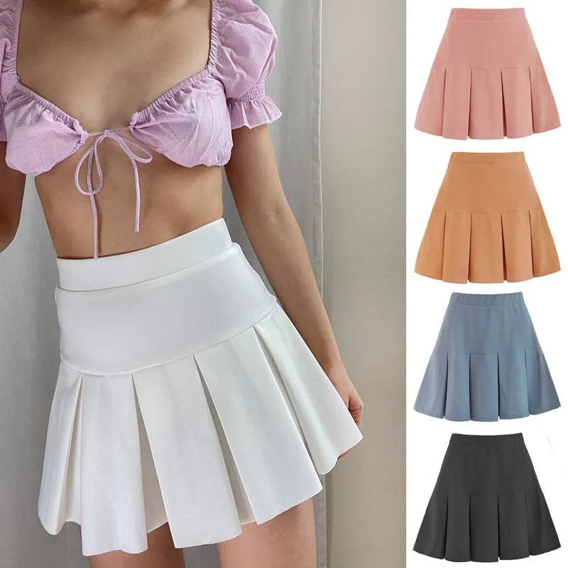 

2020 Autumn Sexy Pleated Skirt Elastic High Waist Mini Skirt Women Solid Sweet Fashion Sport Streetwear Casual Mini Short Skirt