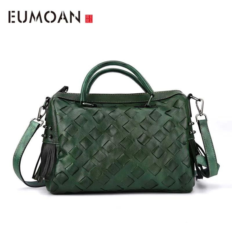 EUMOAN оригинальная новая женская плетеная кожаная сумка мессенджер в стиле ретро