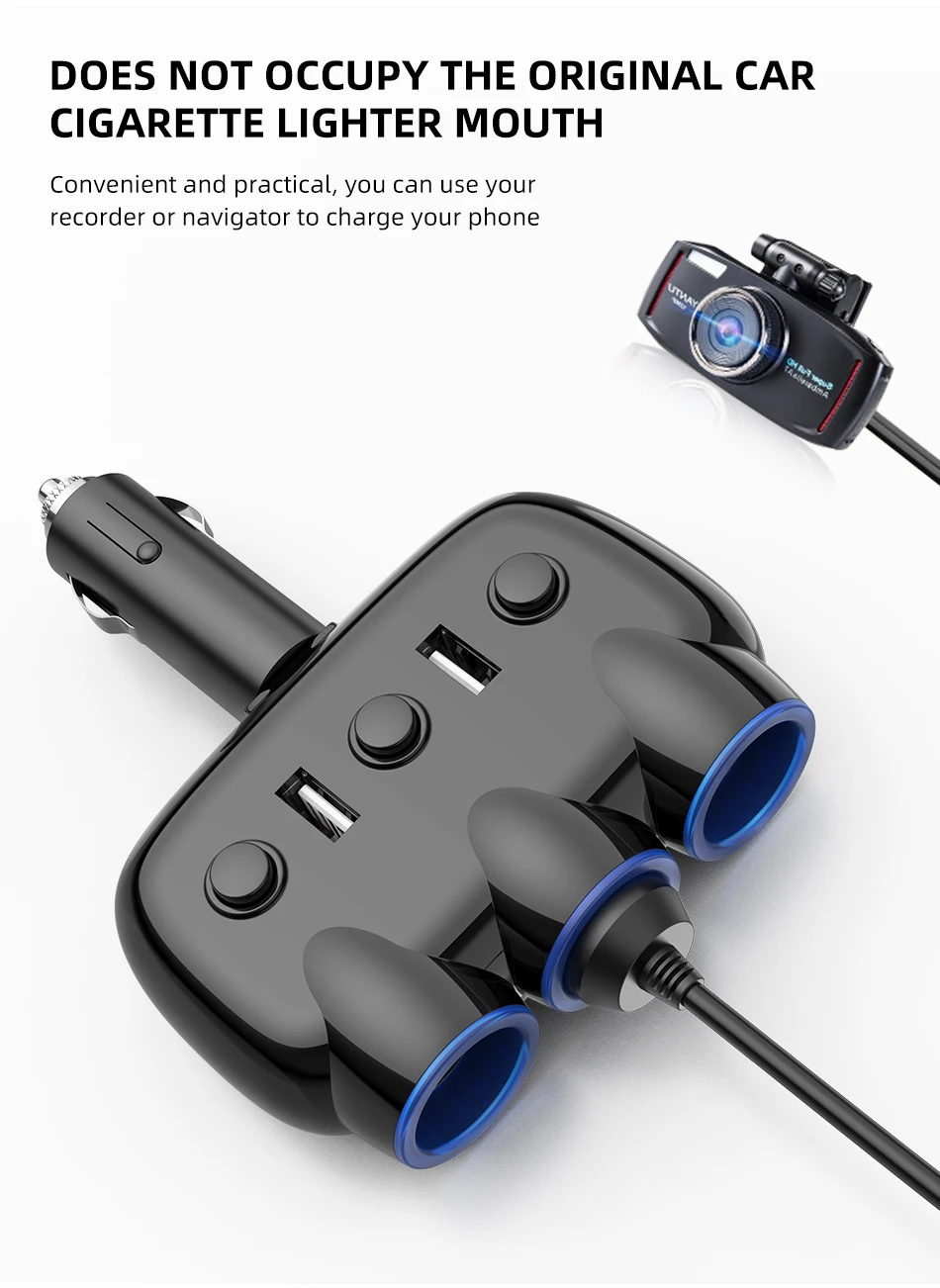 USLION, 3 в 1, двойной USB, автомобильный разветвитель для зарядки, светодиодный USB Адаптер зарядного устройства 3.1A для iPhone 11 Pro Max, Xiaomi, huawei