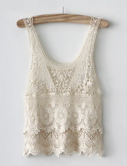 Женская летняя сексуальная шикарная Бохо крючком кружевная бежевая жилетка