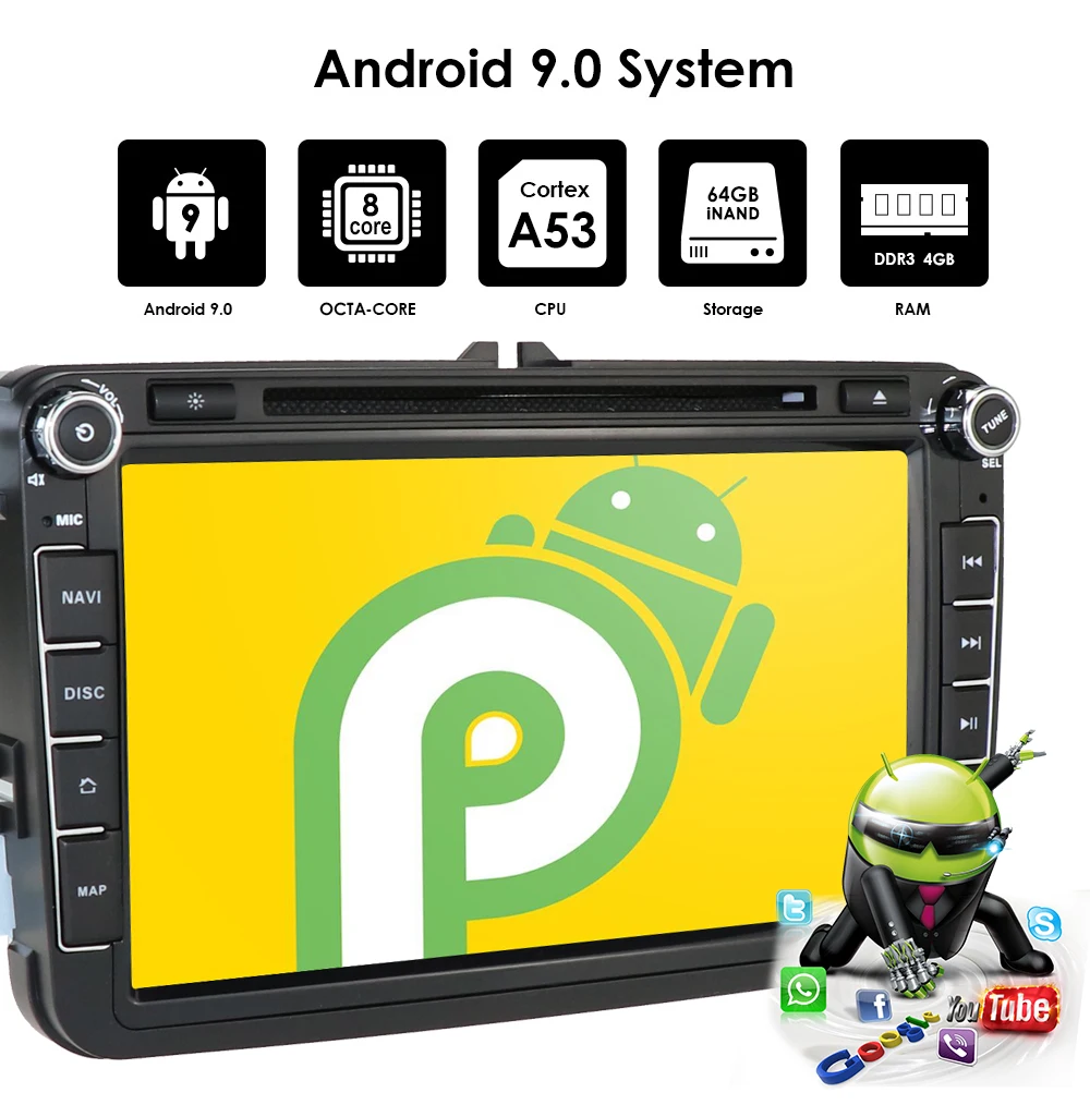 HIZPO 2din Android 9,0 Восьмиядерный 4 Гб ram автомобильный DVD для VW Passat CC Polo GOLF 5 6 Touran EOS T5 Sharan Jetta Tiguan gps Радио bt