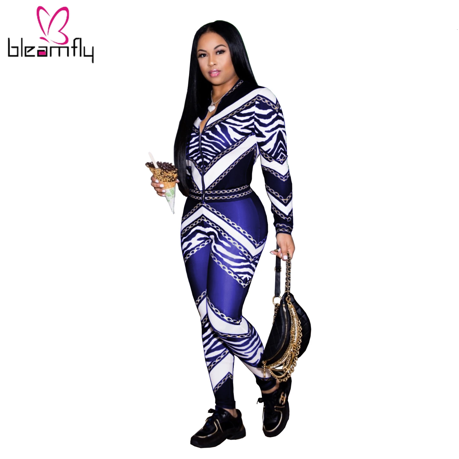 Женский новый модный Тренч на молнии с цепочкой и полосками топ брюки карандаш