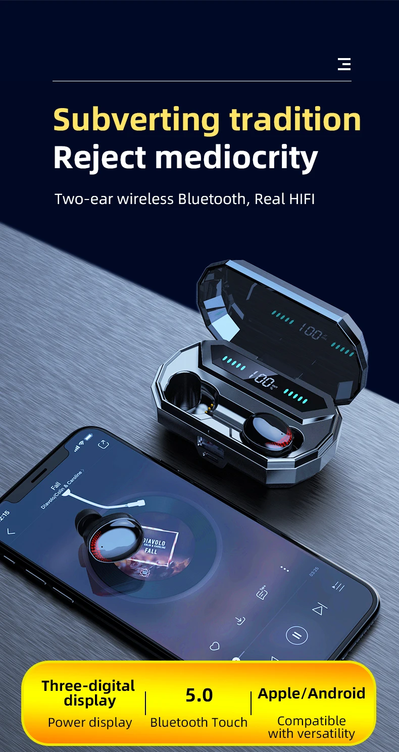 Беспроводные наушники Bluetooth 5,0 наушники 4D стерео звук наушники Встроенный микрофон светодиодный цифровые шоу Зарядка для samsung