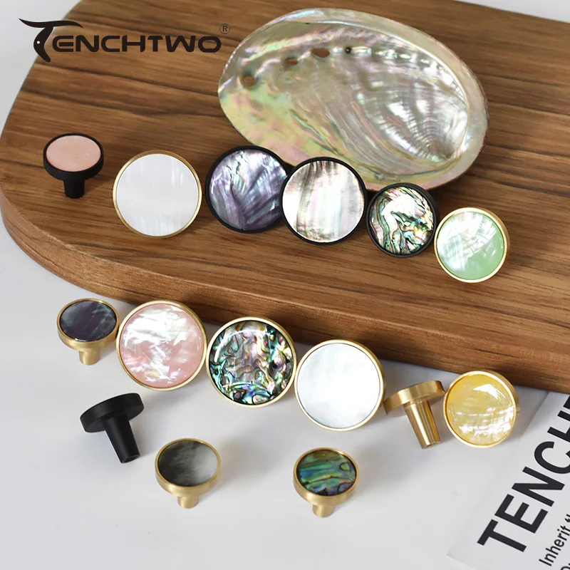 Роскошные латунные ручки для мебели из натуральной ракушки кухонный шкаф