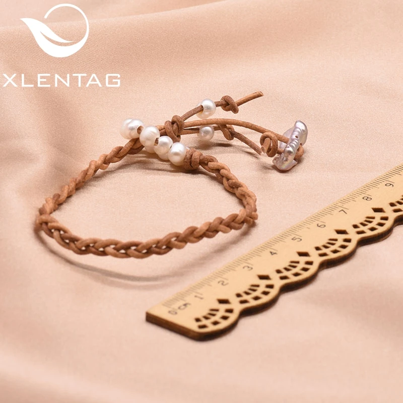 XlentAg 100% кожаный браслет с пресноводным белым жемчугом для женщин аксессуары