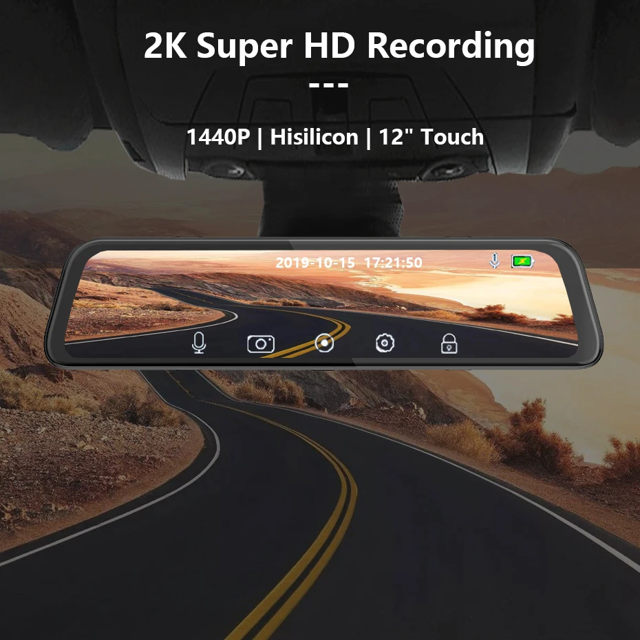 Зеркало видеорегистратор QUIDUX 12 дюймов 2K 1440P Super HD для Huawei Hisilicon CPU Sony