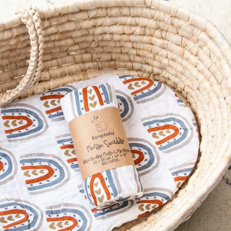 Kangobaby #My Soft Life# Fashion Muslin Swaddle Baby Receiving Blanket Squares Babyroom Decor 100% Cotton Infant Quilt