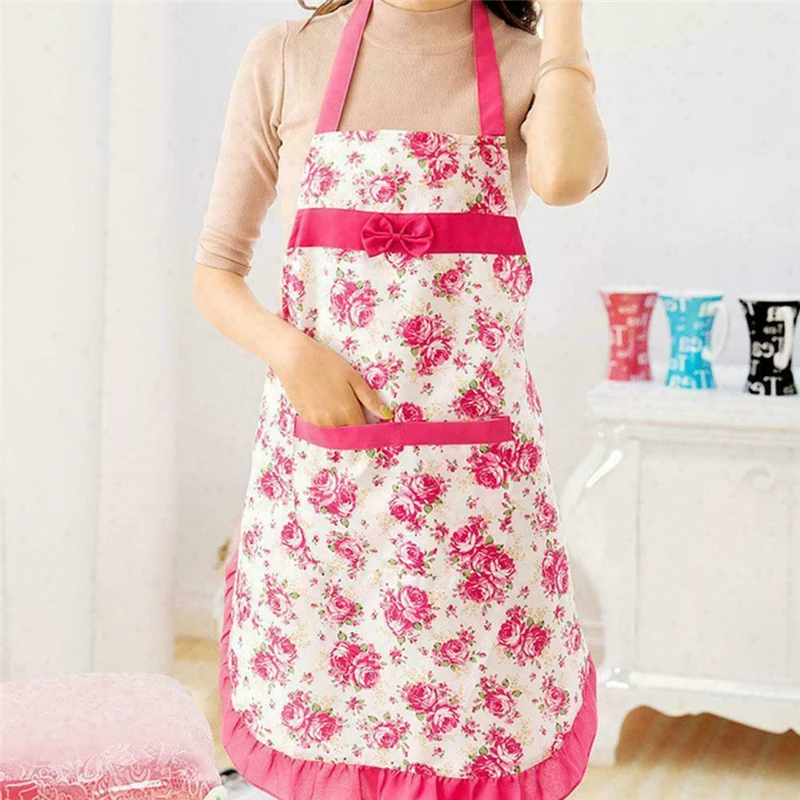 Фартук женский с бантом и цветочным узором для взрослых дома кулинарии выпечки