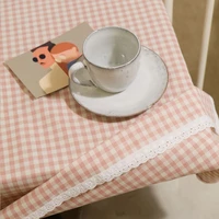 pink plaid tablecloth korean rectangular tablecloth household kitchen living room table top decoration outdoor picnic cloth