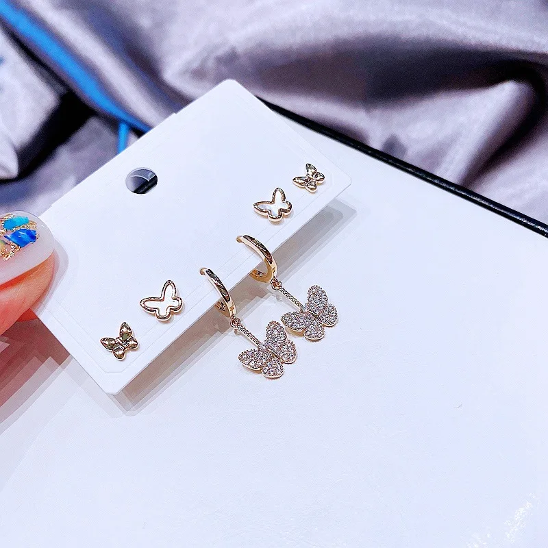 

6pcs Butterfly Earrings Set For Women Korean Style Luxury Micro Pave New Fashion Jewelry Wholesale