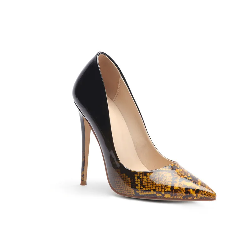 

Snake high heeled shoes large size 12cm women's thin heel patent leather pointed women's shoes sexy single shoe party