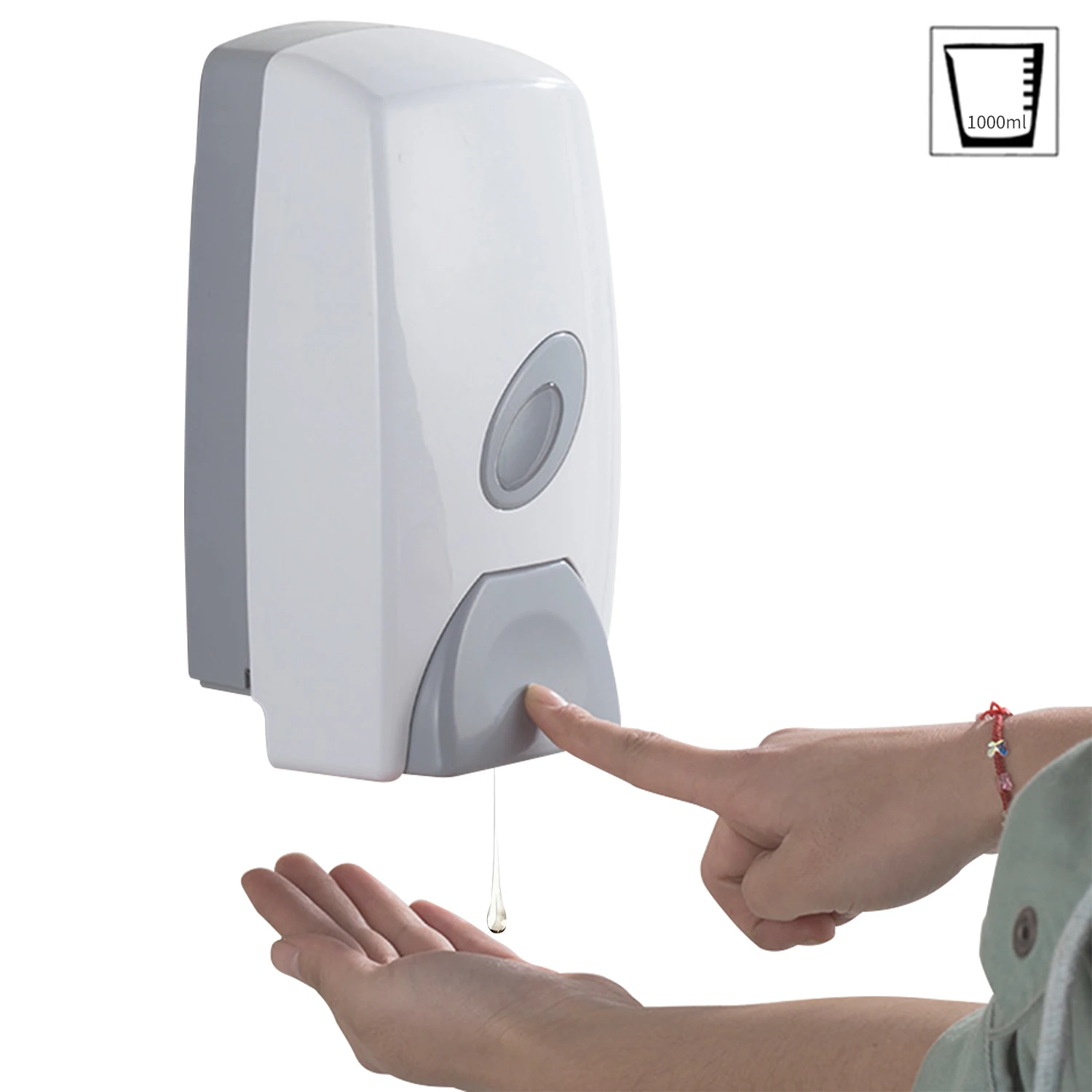 

1000mL Manual Soap Dispenser Wall Mounted Dish Liquid Lotion Gel Shampoo Chamber Dispenser for Bathroom Kitchen
