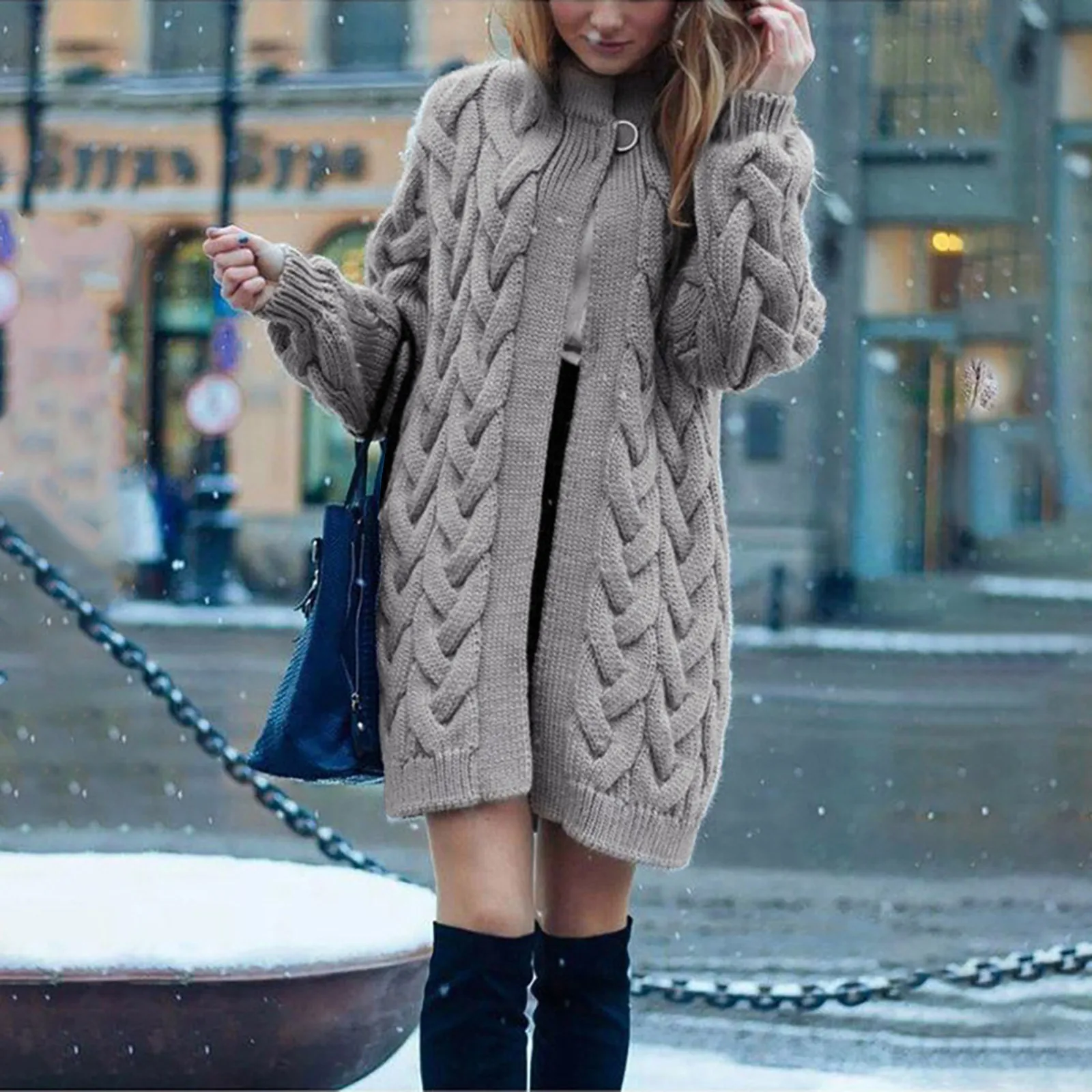 

Кардиган женский вязаный, зимний, свободный, однотонный, с длинным рукавом, 2021