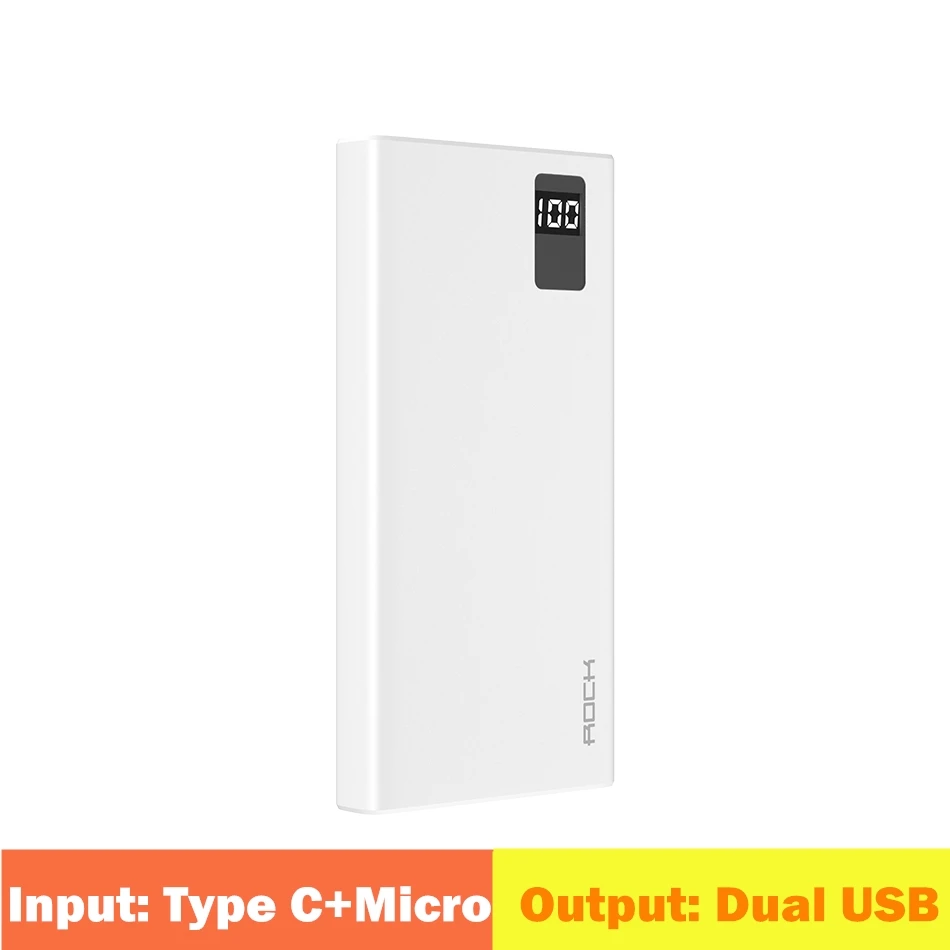 M02 White ROCK power Bank для xiaomi mi iPhone mi ni Digital Pover Bank 10000 мАч тонкий внешний аккумулятор Внешняя батарея повербанк Быстрая зарядка - Цвет: M02 White