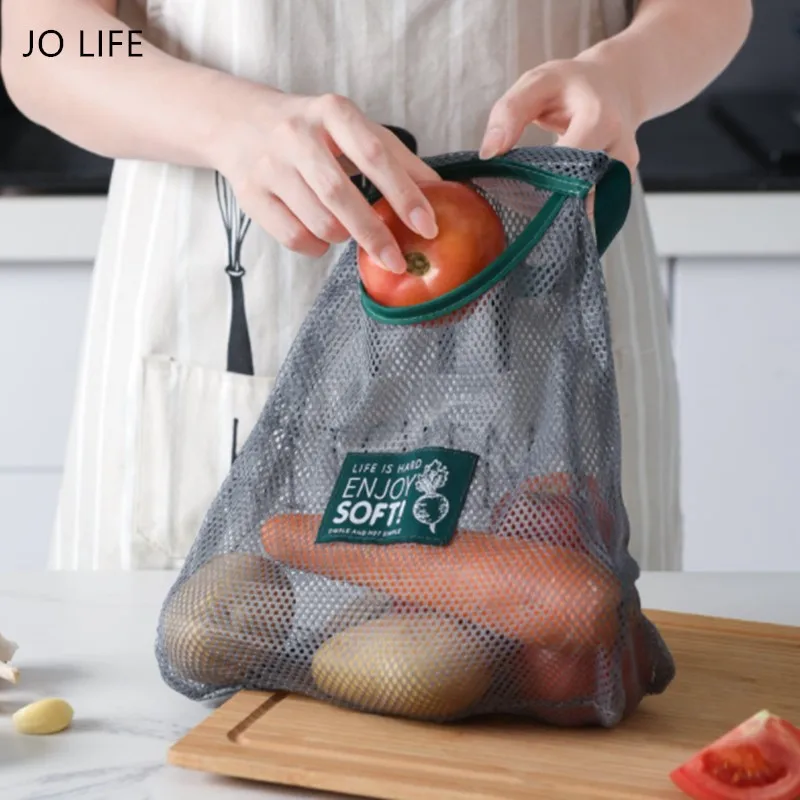 

JO LIFE Kitchen Vegetable Onion Potato Storage Hanging Bag Hollow Breathable Mesh Bag Reusable Ecology Shopping Tote Bag