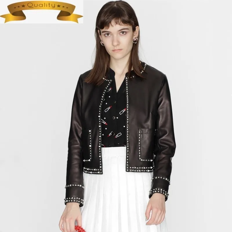

Real Sheepskin 2021 Leather Jacket Women Spring Autumn High Quality Korean Fashion Short Leather Coat Veste Cuir Femme KJ9048