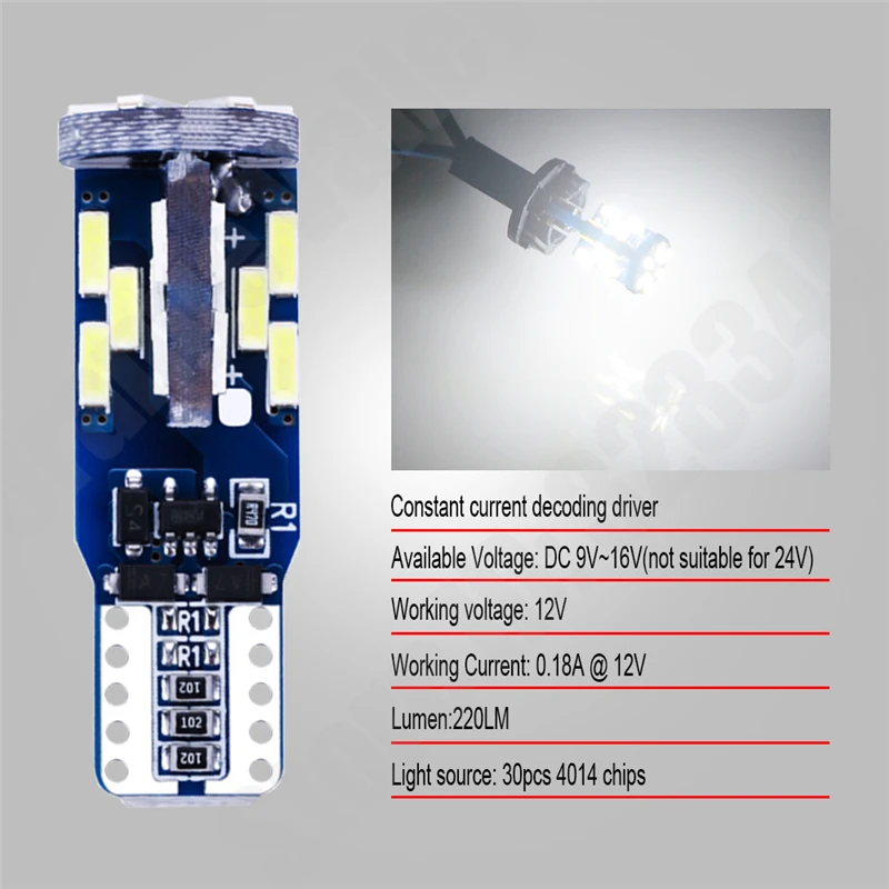 100 шт. CANBUS T10 W5W без ошибок 30 Led 4014 автомобильные светодиоды клиновидный светильник