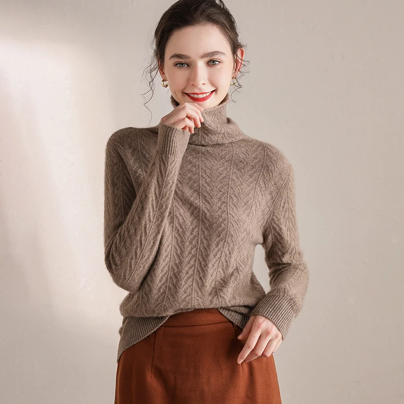 Осень зима длинный рукав водолазка теплый утолщение Женский свитер 100% кашемир