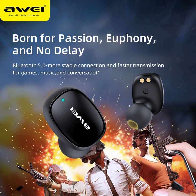 AWEI T13 TWS настоящие беспроводные Bluetooth наушники бас Hi Fi вкладыши мини капсулы