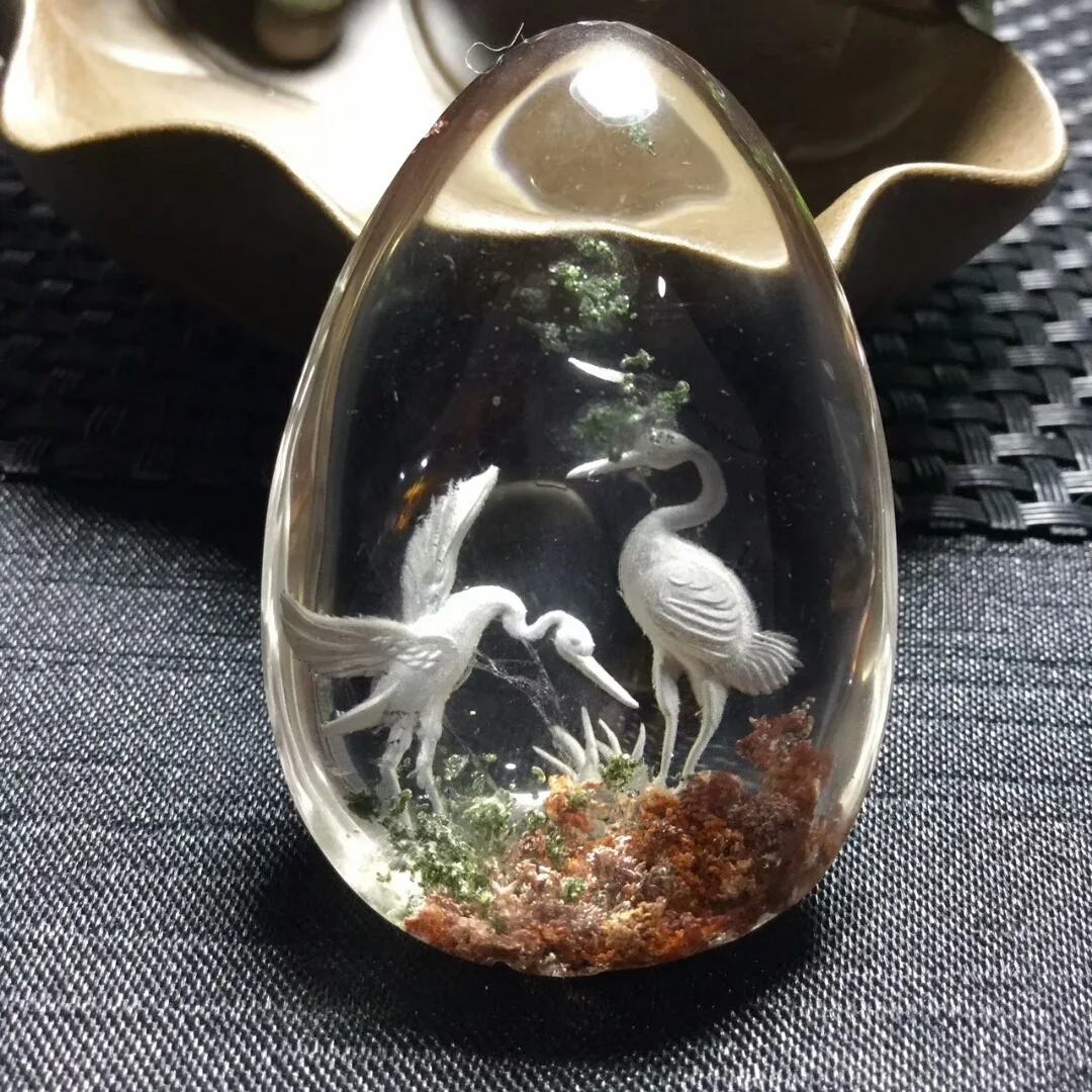 Ожерелье с подвеской ручной работы натуральным кристаллом и зеленым призраком