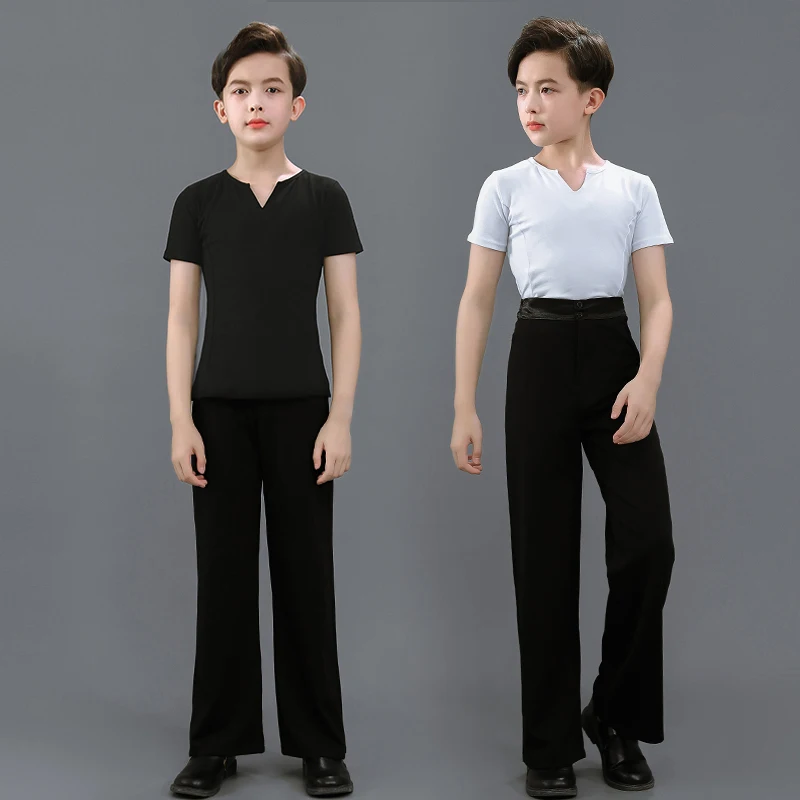 Boy Latin Dancewear Latin Dance Exercise clothes Ruffly Ballroom Stage Modern Boys Latin Dance training Clothes Shirt+pants sets