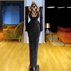 Черный бисером с длинным рукавом вечернее платье 2021 Новый с жемчужными блестками Формальные платья для выпускного Дубай бальные платье De Soiree